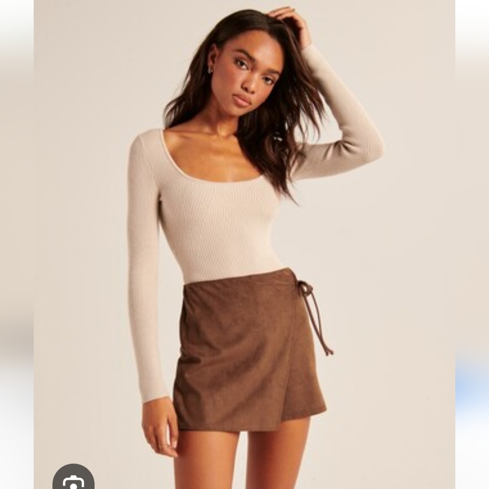 Abercrombie & Fitch Mini Wrap Skort Small, Brown Vegan Suede